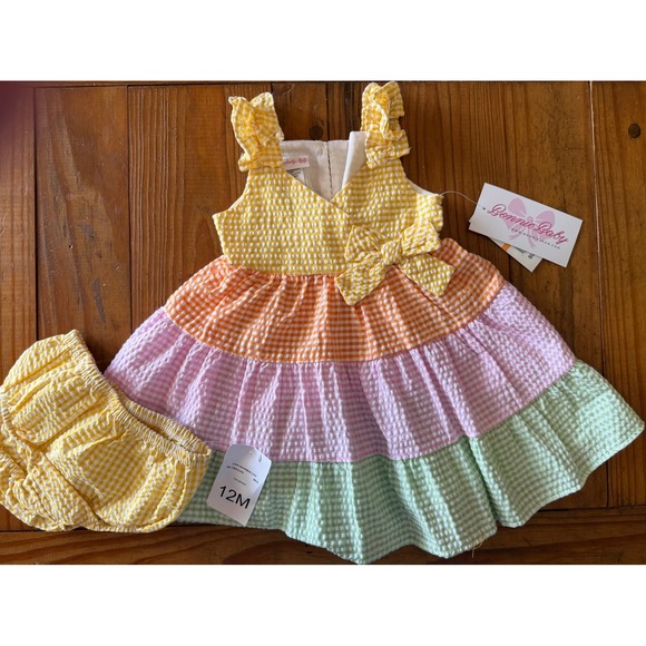 Bonnie Baby Other - Bonnie Baby NWT 12M Pastel Rainbow Gingham Seersucker Tiered Dress